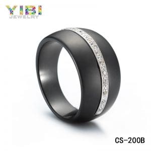 High-tech ceramic silver jewellery rings with cz inlay