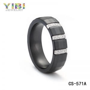 Faceted cutting black ceramic silver jewelry with cz inlay