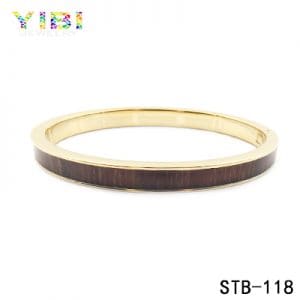 Rose Gold Plated Wood Inlay Stainless Steel Bangle