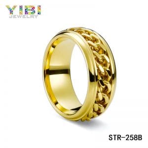 Gold Plated Stainless Steel Rings With Cowboy Chain