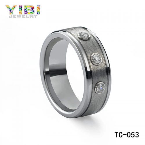 Men Brushed Tungsten CZ Engagement Ring