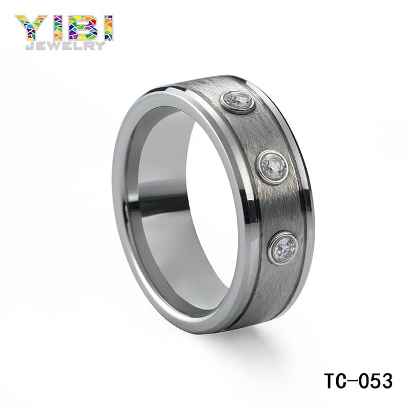 Brushed Tungsten CZ Engagement Ring