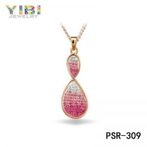 Gold plated brass pendant with pink cubic zirconia inlaid