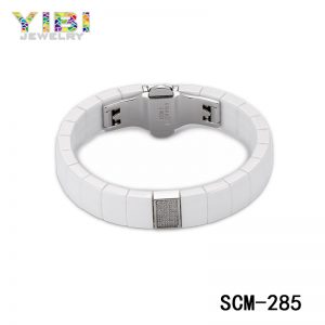 CZ Inlay White Ceramic Stainless Steel Bracelets