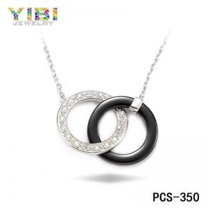 High-tech ceramic silver jewelry necklace with cz inlay