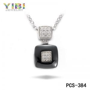 Black high-tech ceramic pendant with cz inlay