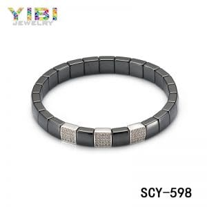 Men’s high-tech black ceramic silver jewelry with cz inlay