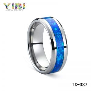 High quality stainless steel rings with blue fire opal inlay