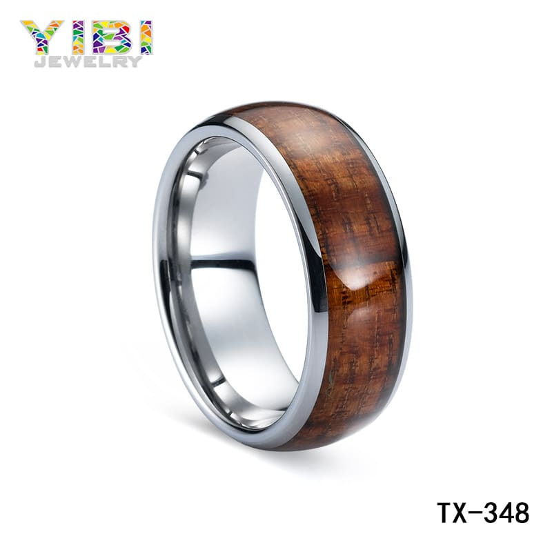 Tungsten and koa wood rings