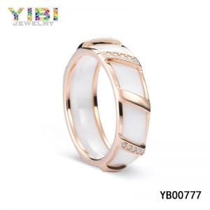 Rose gold plating ceramic silver wedding bands with cz inlay