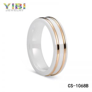 Rose gold plating white ceramic silver ring jewellery