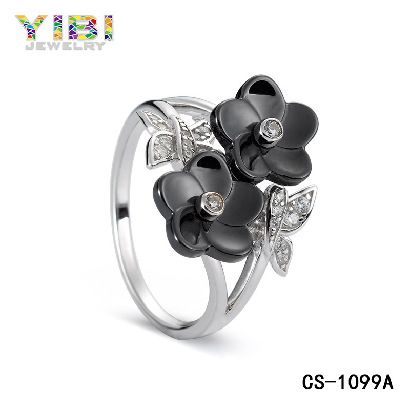 Black Ceramic Flower Rings