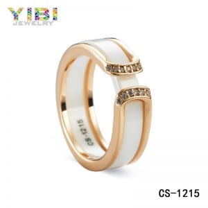 Rose Gold Plated Silver White Ceramic Wedding Bands
