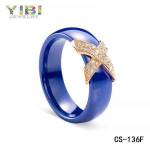 Blue Ceramic Rose Gold Plated Silver CZ Rings