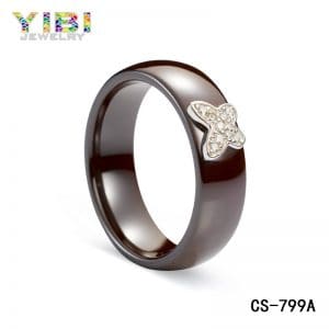 Modern brown ceramic silver jewelry ring with cz inlay