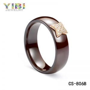Brown Ceramic Rose Gold Plated Silver CZ Ring