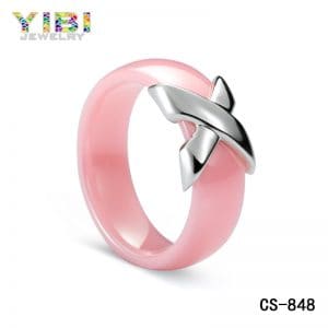 Pink ceramic silver jewelry, ceramic silver ring