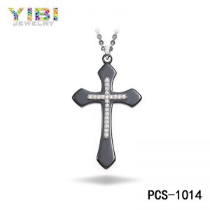 High-tech Ceramic Cross Necklace with CZ Inlay