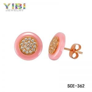 Rose gold plating ceramic cubic zirconia earrings