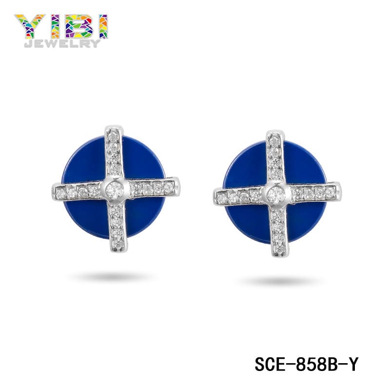 Ceramic silver cross earrings