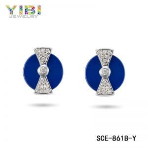 High quality ceramic stud earrings with cubic zirconia inlay