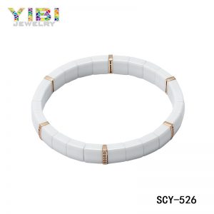 White high-tech ceramic stretch bracelet with rose gold plated