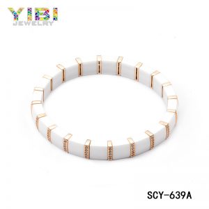 High-tech white ceramic silver bracelet with rose gold plated