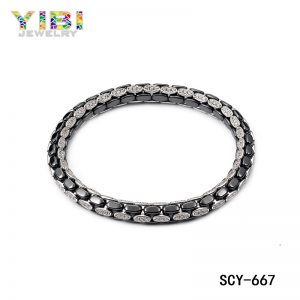 High-tech ceramic silver jewelry bracelet with cz inlay