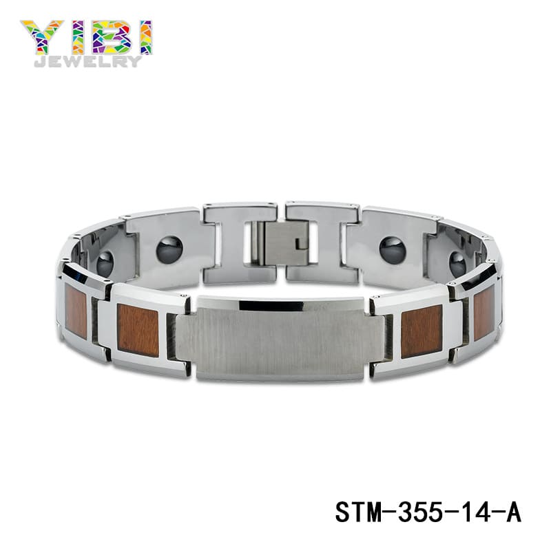 Tungsten Carbide Bracelet With Hawaiian Koa Wood Inlay