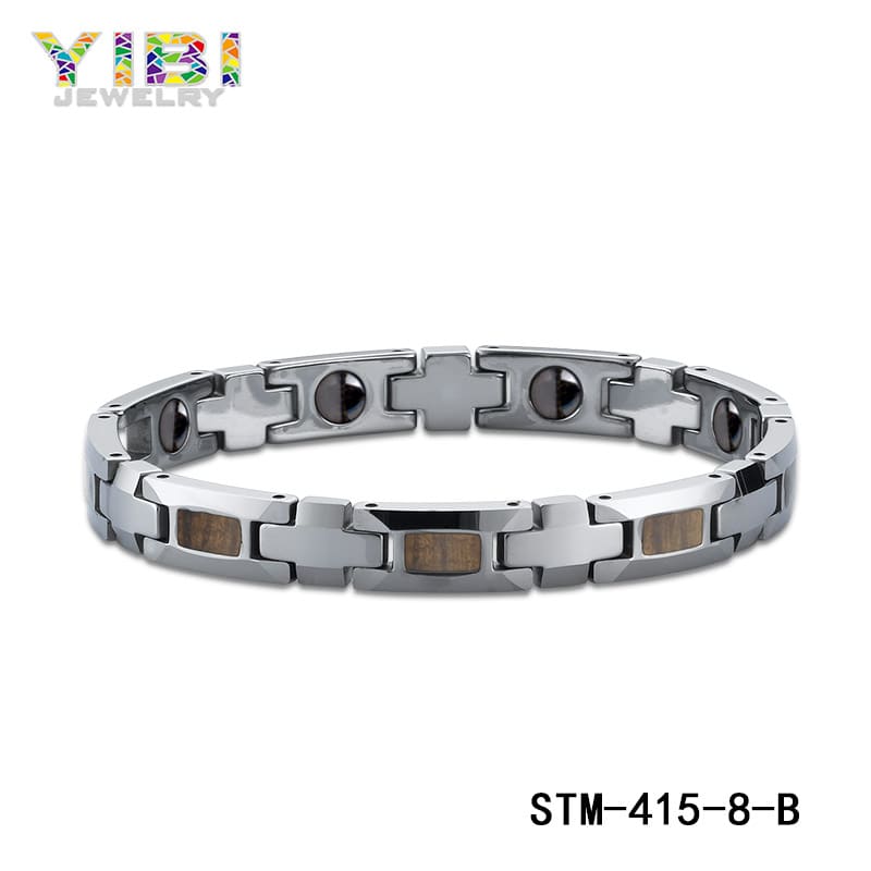 Koa Wood Inlay Tungsten Carbide Magnetic Bracelet