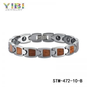 Contemporary men’s metal jewelry with wood inlay