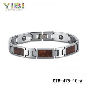 Classic surgical stainless steel  bracelet with koa wood inlay
