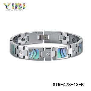 Stainless steel cz bracelet with abalone shell inlay
