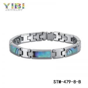 Men’s stainless steel bracelets with abalone shell inlay