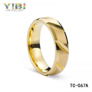 Gold plated brushed tungsten ring with grooved