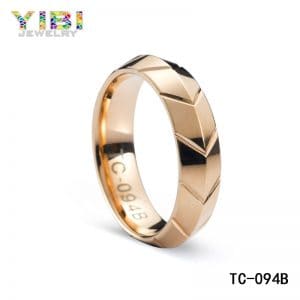 Modern tungsten wedding band with rose gold plated