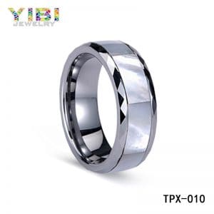 Men’s unique tungsten wedding bands with shell inlay