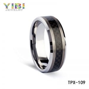 Tungsten ring jewelry with black carbon fiber inlay