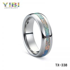 Modern tungsten ring with Australian fire opal inlay