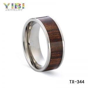 Hawaiian koa wood inlay stainless steel wedding bands