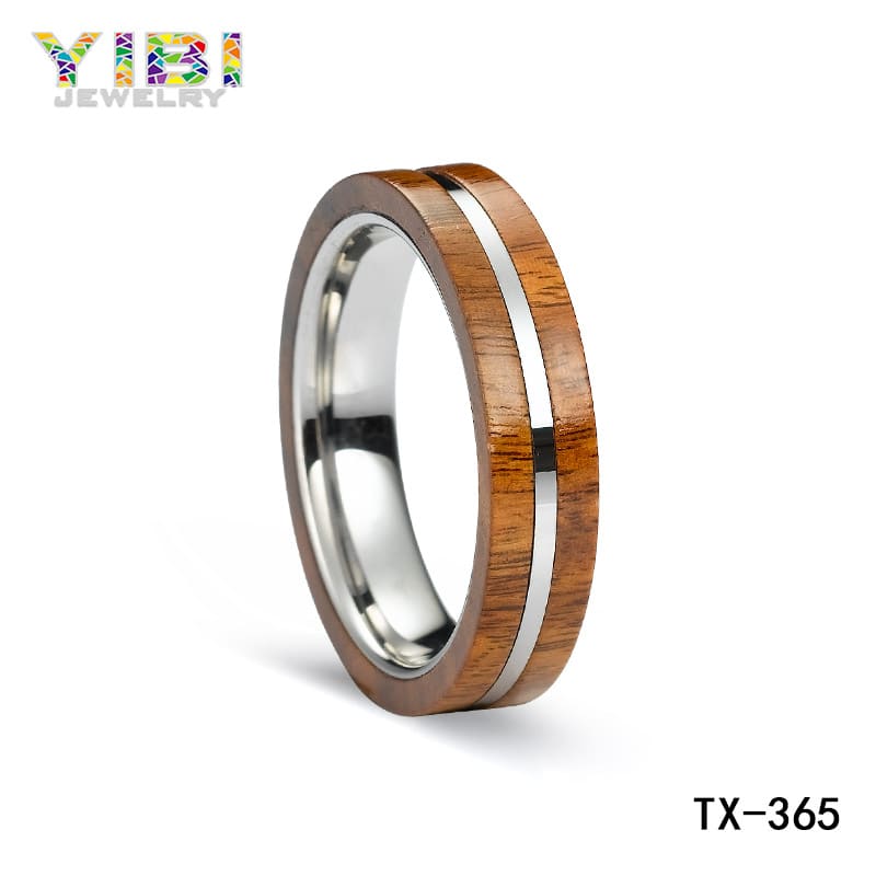 Tungsten wedding bands with wood inlay