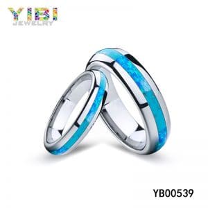 Tungsten rings with Australian blue opal inlay