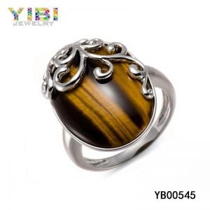 Brass tiger eye stone ring