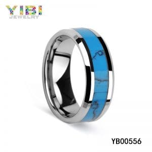 Men’s tungsten wedding rings with turquoise inlay