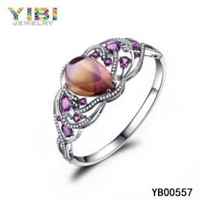 Luxury brass ring with amethyst gemstone inlay