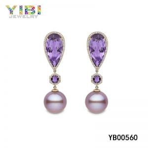 Classic brass amethyst jewelry with light pearl & cz