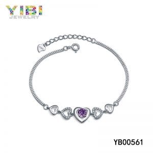 Brass amethyst bracelet with clear cubic zirconia inlay