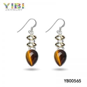 Brass tiger eye stone jewelry with yellow cz inlay