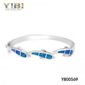 Classic brass bracelet with Australian blue opal inlay