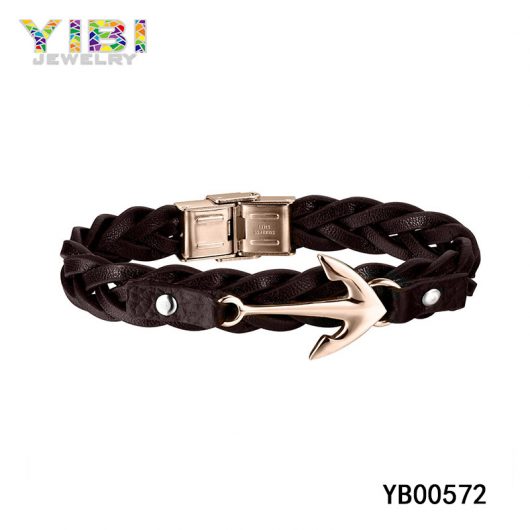 Leather Stainless Steel Anchor Bracelet